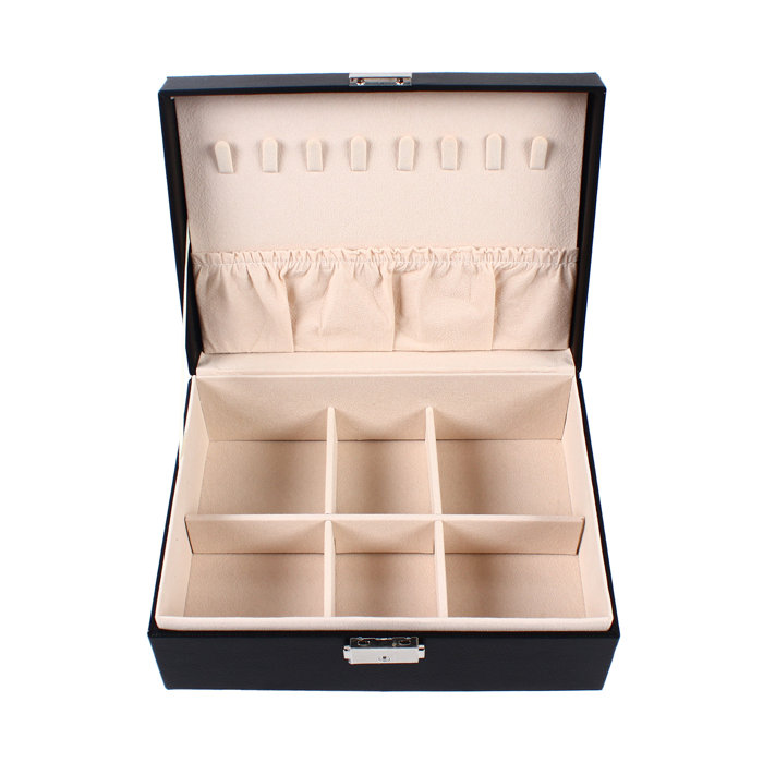 Latitude Run® Jewelry Box Double Layer Storage Velvet Cosmetics Holder Leather Christmas Gift